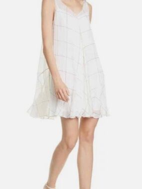 Club Monaco Ivory Windowpane Grid Sleeveless Chiffon Dress Size 4